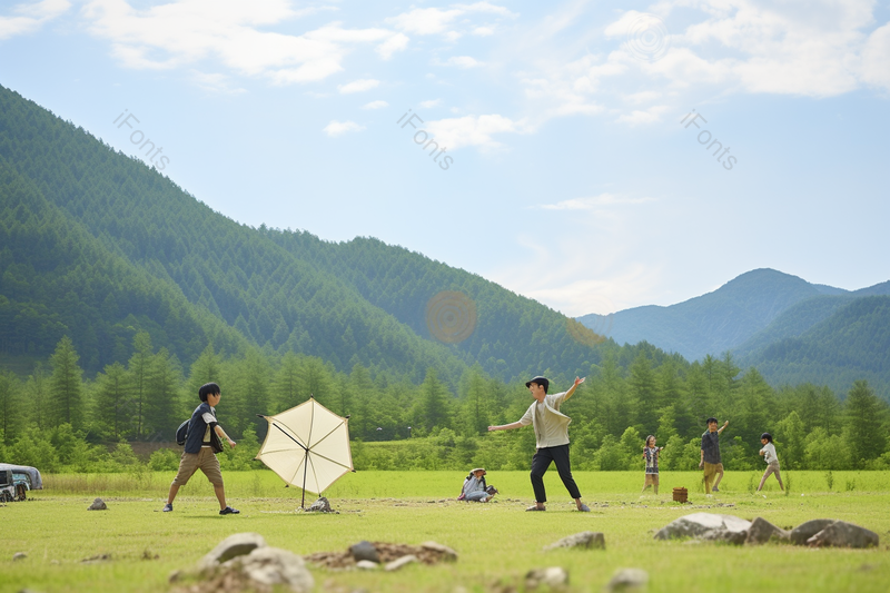 夏天在野外玩游戏的父子俩,高清,摄影图,摄影图片,图片大全,摄影图免费下载